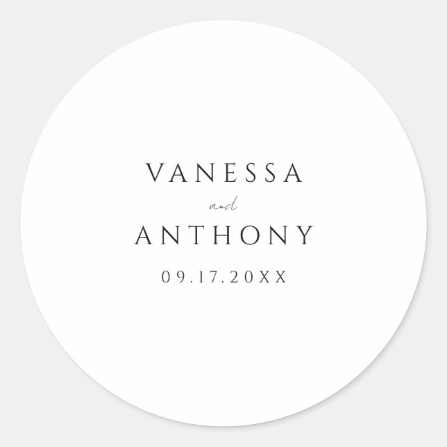 Elegant Modern Minimalist Black and White Wedding Classic Round Sticker (Front)