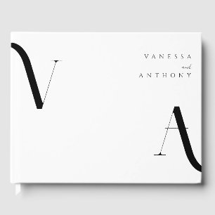 Elegant Modern Minimalist Black and White Wedding Guest Book