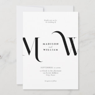 Elegant Modern Minimalist Black and White Wedding Invitation
