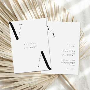 Elegant Modern Minimalist Black and White Wedding Invitation