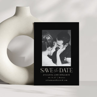 Elegant Modern Minimalist Black Photo Wedding Save The Date