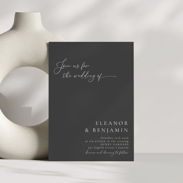 Elegant Modern Minimalist Black Script Wedding Invitation (Creator Uploaded)