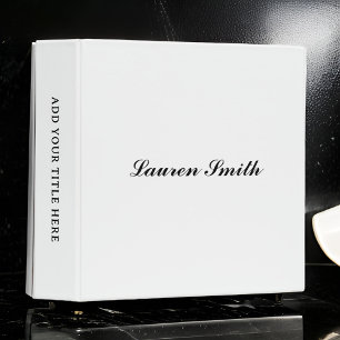Elegant Modern Minimalist Black Script   White Binder