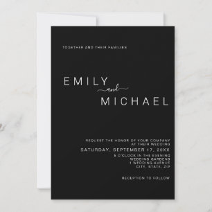 Elegant Modern Minimalist Black Wedding Invitation
