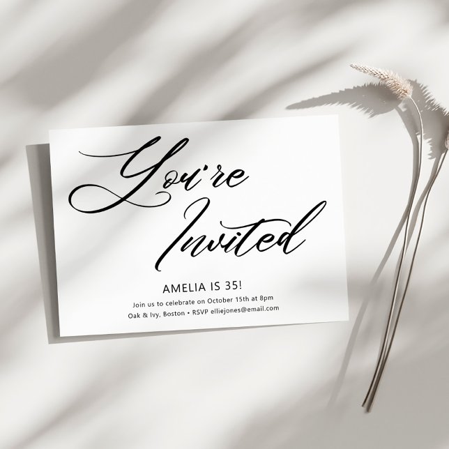 Elegant Modern Minimalist Black White Birthday  Invitation (Creator Uploaded)