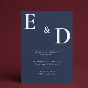 Elegant Modern Minimalist Blue Wedding Invitation