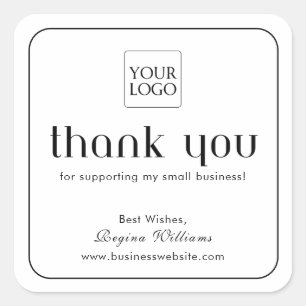 Elegant Modern Minimalist Business Logo Thank You Square Sticker