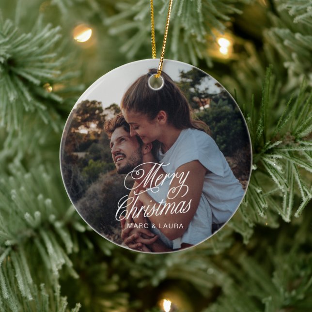 Elegant Modern Minimalist Christmas Couple Photo  Ceramic Ornament (Tree)