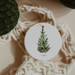 Elegant Modern Minimalist Christmas Tree Name Ceramic Ornament<br><div class="desc">This is a modern minimalist holiday ornament template featuring a beautiful watercolor evergreen tree and an elegant calligraphy font . The colour of the Christmas tree is not editable, and the wording in the gold calligraphy font is not editable (but the colour can be changed!) // For matching items, please...</div>
