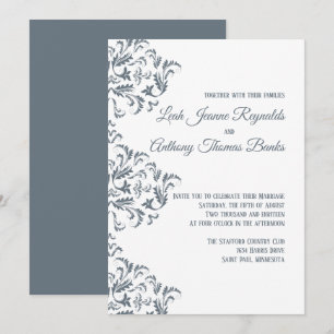 Elegant Modern Minimalist Damask Dusty Blue Invitation