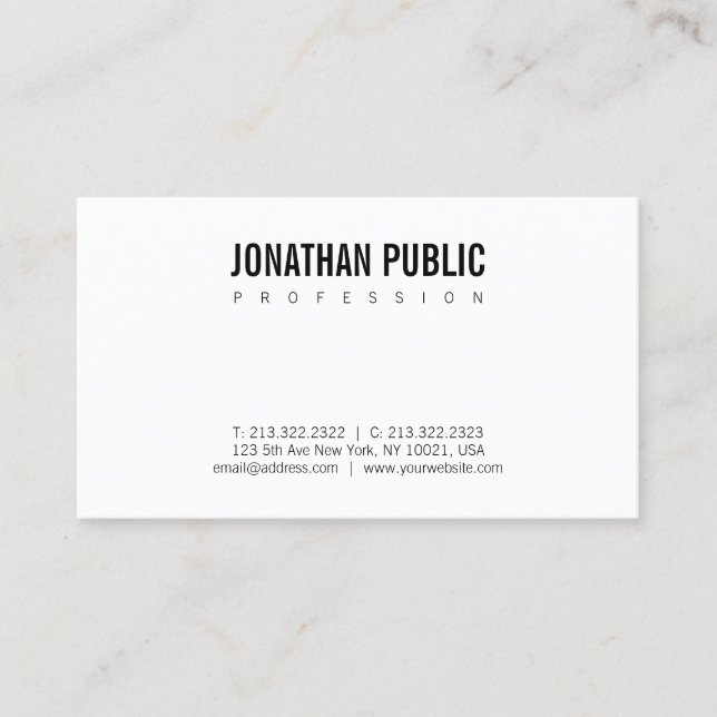 Elegant Modern Minimalist Design Trendy B&W Plain Business Card (Front)
