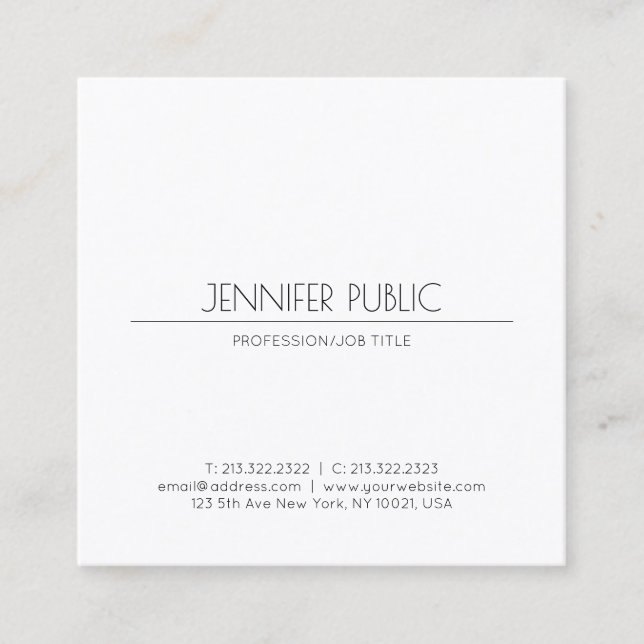 Elegant Modern Minimalist Design Trendy Plain Square Business Card (Front)