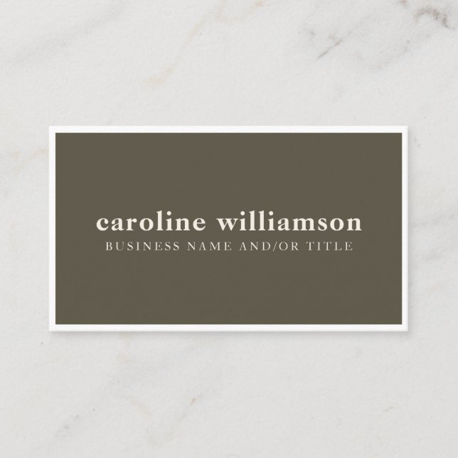 Elegant Modern Minimalist Earthy Olive Simple Business Card (Front)