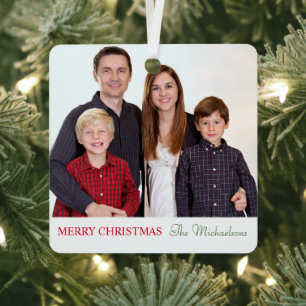 Elegant Modern Minimalist Family Photo Metal Ornament