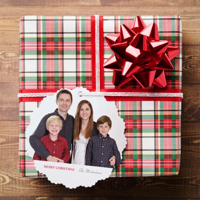 Elegant Modern Minimalist Family Photo Ornament Card (Insitu (Gift))