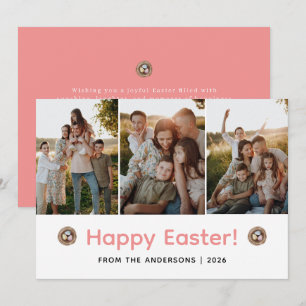 Elegant Modern Minimalist Happy Easter 3 Photo Holiday Card