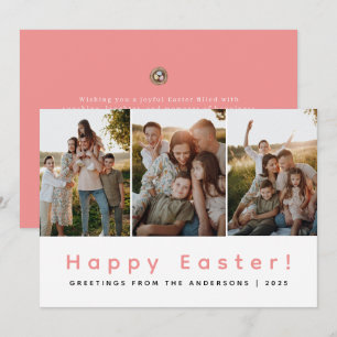 Elegant Modern Minimalist Happy Easter 3 Photo Holiday Card
