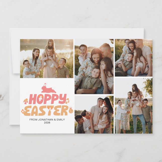 Elegant Modern Minimalist Happy Easter 5 Photo Holiday Card (Front)