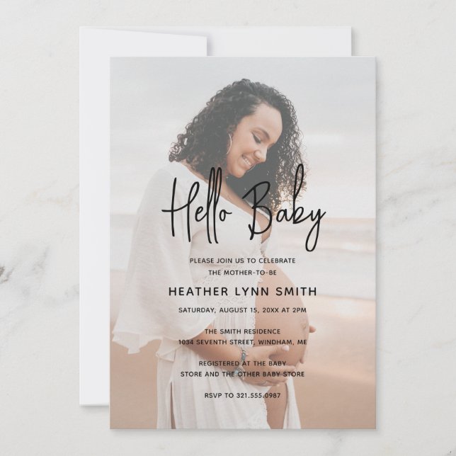 Elegant Modern Minimalist Hello Photo Baby Shower Invitation (Front)