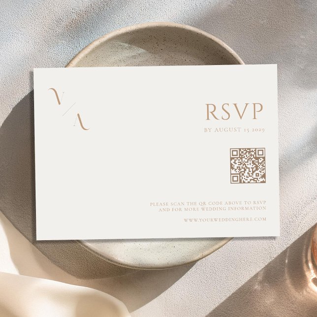 Elegant Modern Minimalist Ivory and Tan Wedding RSVP Card (Creator Uploaded)