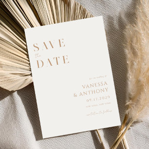 Elegant Modern Minimalist Ivory and Tan Wedding Save The Date