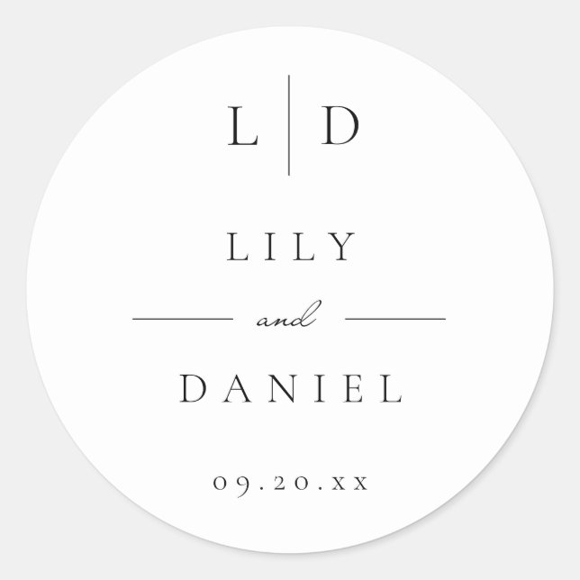 Elegant Modern Minimalist Monogram Wedding Favour Classic Round Sticker (Front)