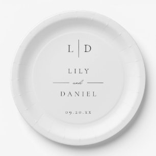 Elegant Modern Minimalist Monogram Wedding Paper Plate