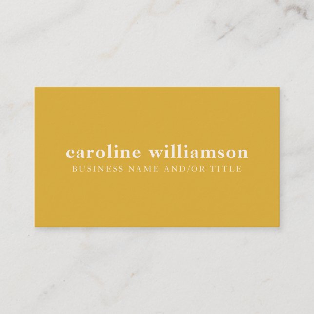 Elegant Modern Minimalist Mustard Yellow Custom Business Card (Front)