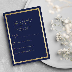 Elegant modern minimalist navy blue gold RSVP  Invitation
