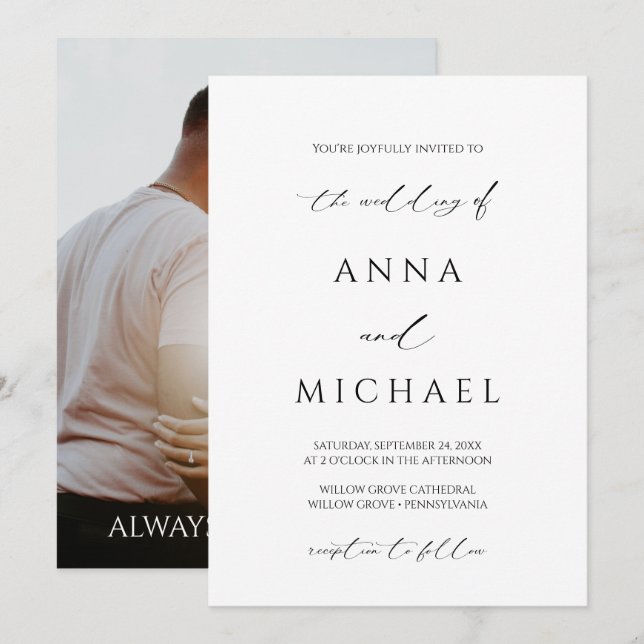 Elegant Modern Minimalist Photo Wedding Invitation (Front/Back)