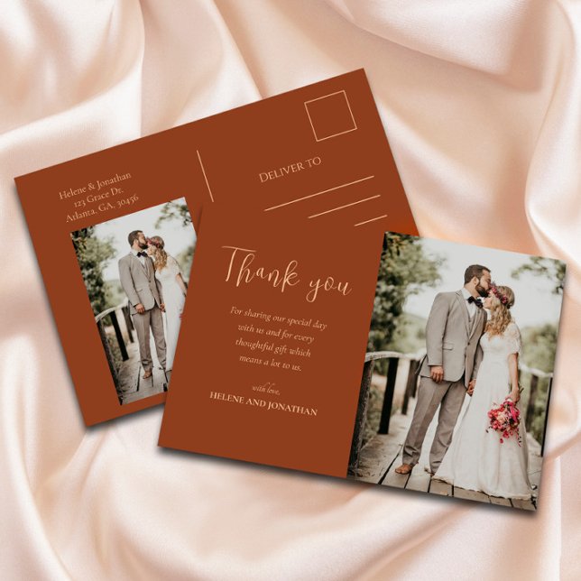 Elegant Modern Minimalist Photo Wedding Thank You Postcard (Creator Uploaded)