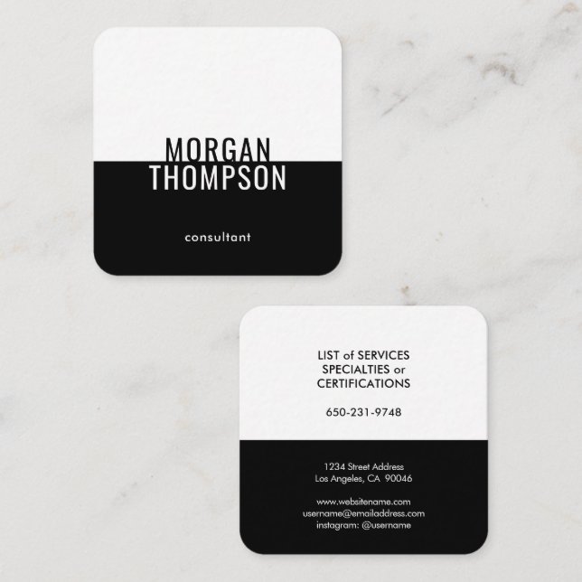 Elegant Modern Minimalist Plain Black White Simple Square Business Card (Front/Back)