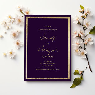 Elegant modern minimalist purple gold Wedding Invitation