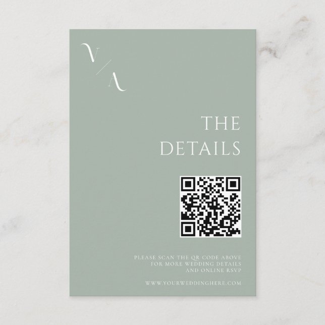 Elegant Modern Minimalist Sage Green Wedding Enclosure Card (Front)