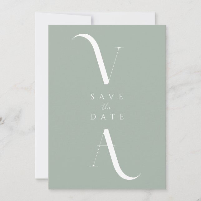 Elegant Modern Minimalist Sage Green Wedding Save The Date (Front)