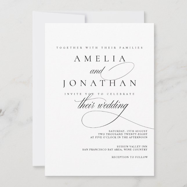 Elegant Modern Minimalist Script Wedding Invitatio Invitation (Front)