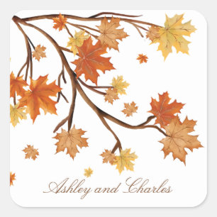 Elegant Modern Minimalist Simple Fall Wedding  Square Sticker