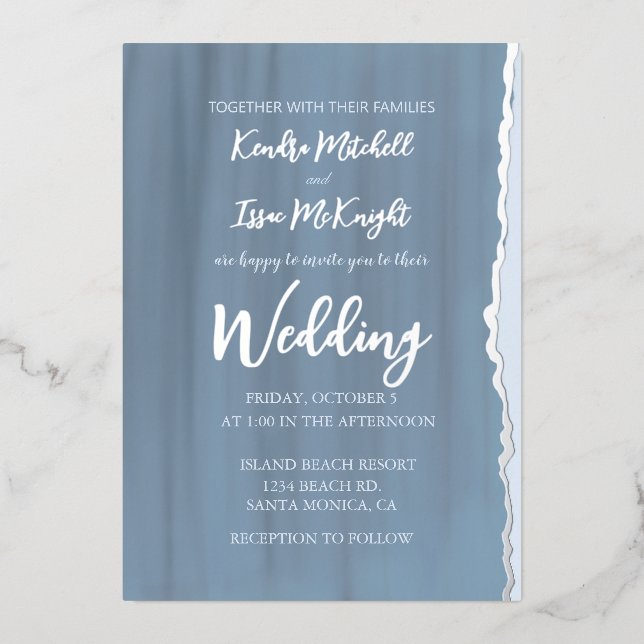 Elegant Modern Minimalist Slate Blue Wedding (Front)