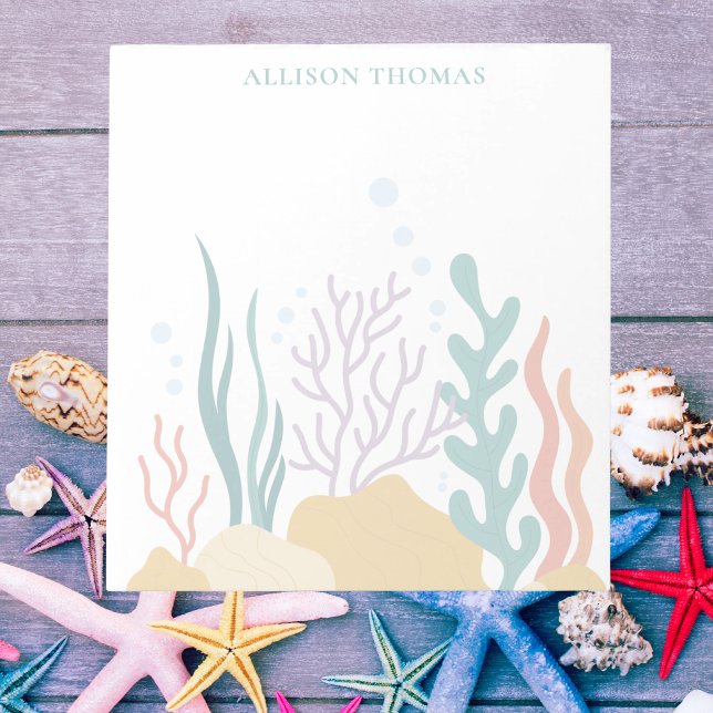 Elegant Modern Minimalist Tropical Sea Monogrammed Notepad (Creator Uploaded)