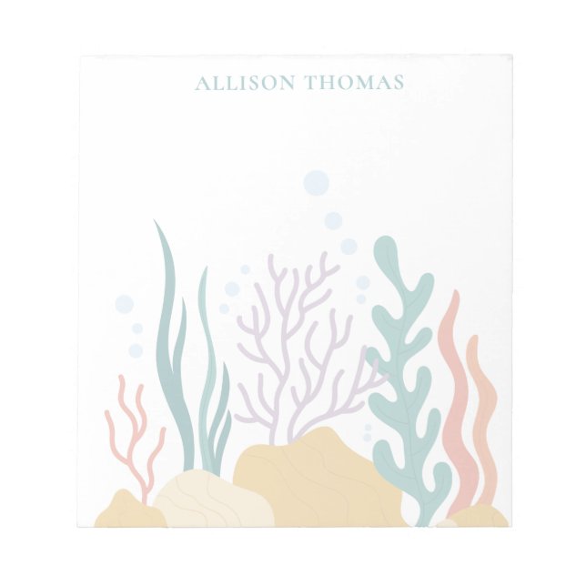 Elegant Modern Minimalist Tropical Sea Monogrammed Notepad (Front)
