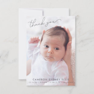 Elegant Modern Minimalist Two Baby Photo Birth Thank You Card