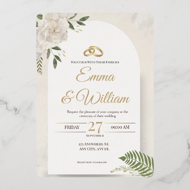 Elegant &Modern Minimalist Wedding Foil Invitation (Recto)