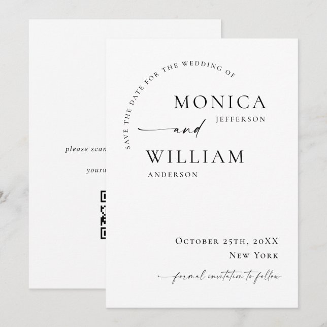Elegant Modern Minimalist Wedding QR Code Save The Date (Front/Back)