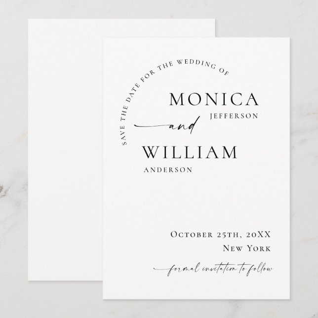 Elegant Modern Minimalist Wedding Save The Date (Front/Back)
