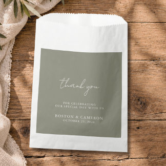 Elegant Modern Minimalist Wedding Thank You Green Favour Bag