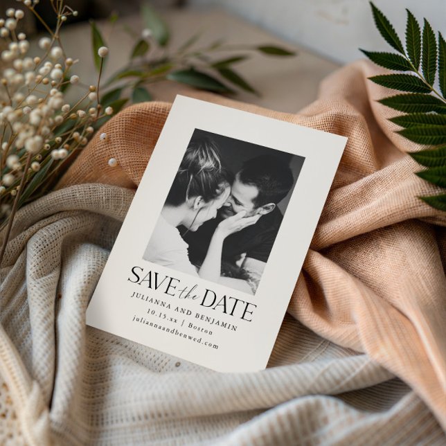 Elegant Modern Minimalist White Photo Wedding Save The Date (Creator Uploaded)