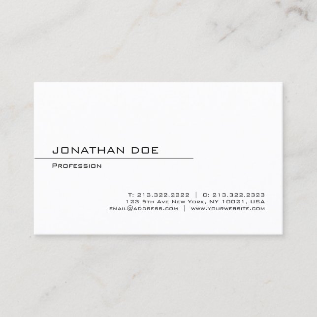 Elegant Modern Minimalist White Plain Professional Business Card (Front)