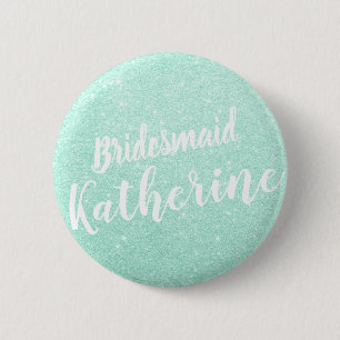 Elegant & modern mint green glitter bridesmaid 2 inch round button