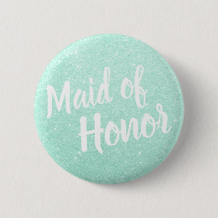 Elegant & modern mint green glitter maid of honour 2 inch round button
