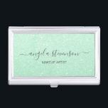 Elegant modern mint green glitter makeup artist business card holder<br><div class="desc">Modern design featuring faux mint green glitter texture with elegant calligraphy font.</div>